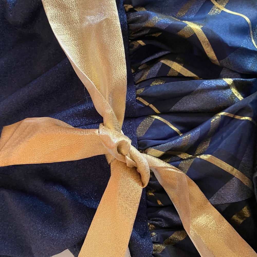 Bonnie Jean Girls 16 Navy Blue Gold Plaid Metallic Party Dress Bow Holiday - Picture 6 of 10